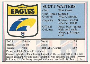 1992 AFL Regina #12 Scott Watters Back